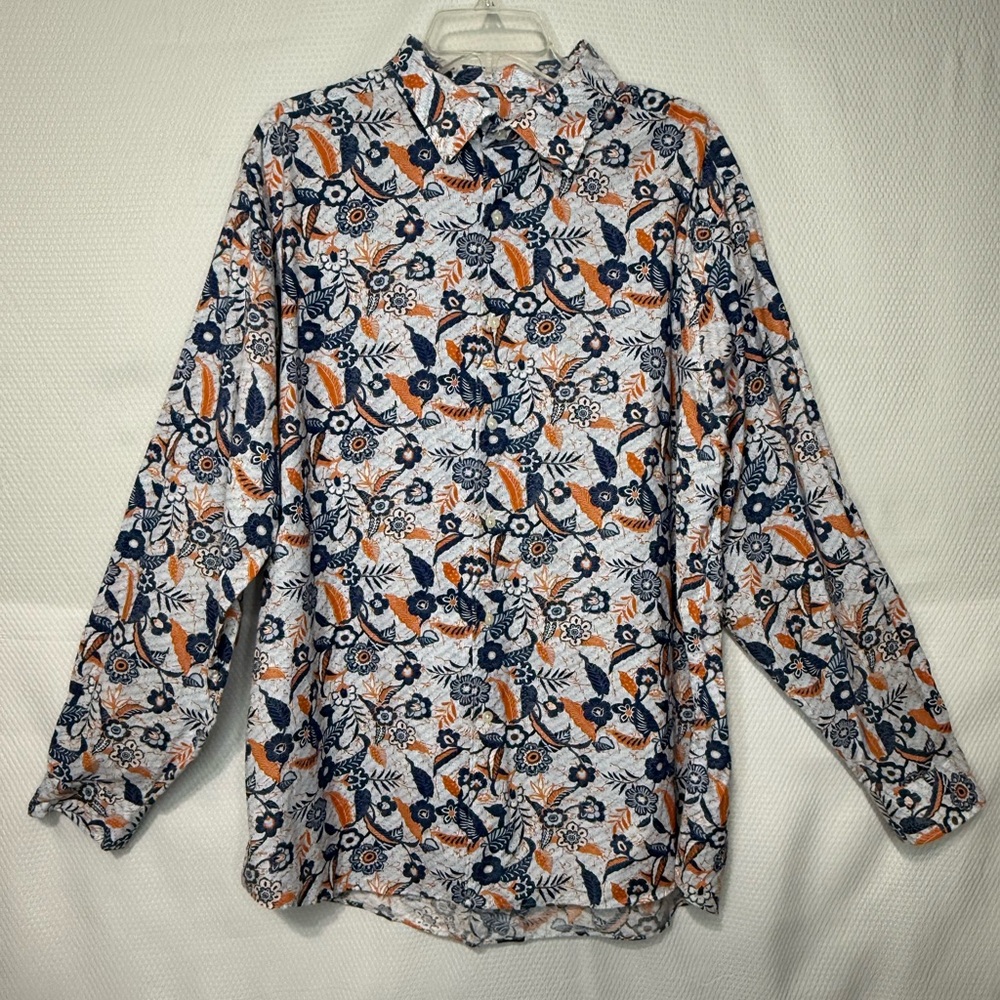 Cremieux Men's Paisley Button-Down Shirt - Navy and Orange